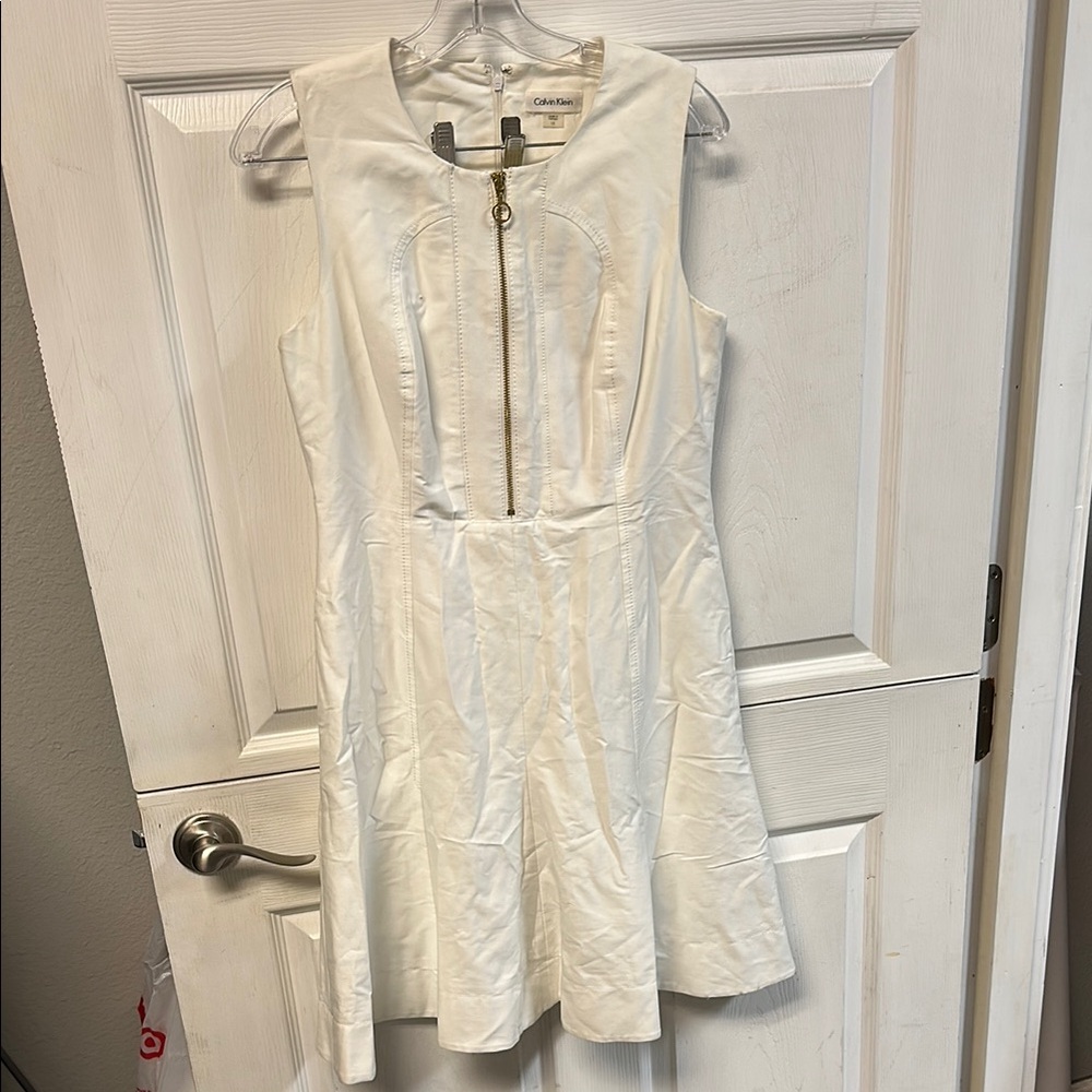Calvin Klein White Sleeveless A-line Midi Dress